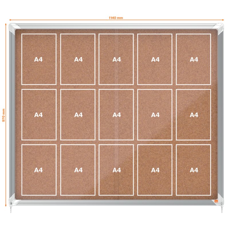 nobo vitrinekast Premium Plus, kurk achterwand, 12 x A4, aluminium frame