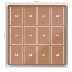 nobo vitrinekast Premium Plus, kurk achterwand, 12 x A4, aluminium frame