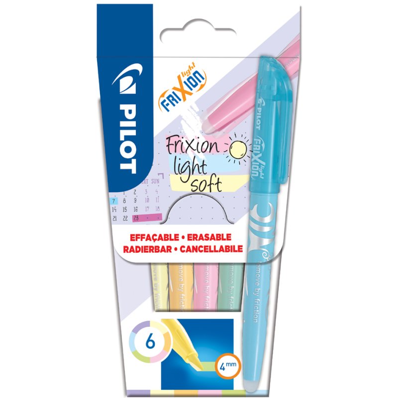 PILOT surligneurs FRIXION Light Soft, effaçables, couleurs pastel, lot de 6 pièces