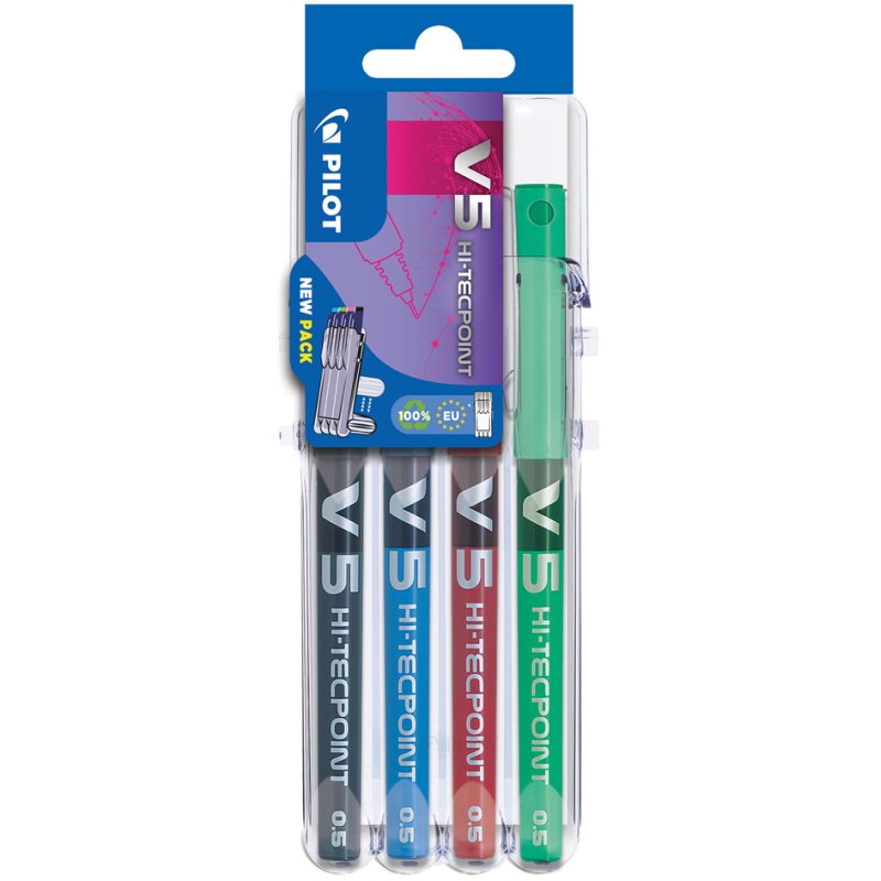 PILOT Hi-Tecpoint V5 gel pen set, 0.30 mm, 4 pieces in storage box