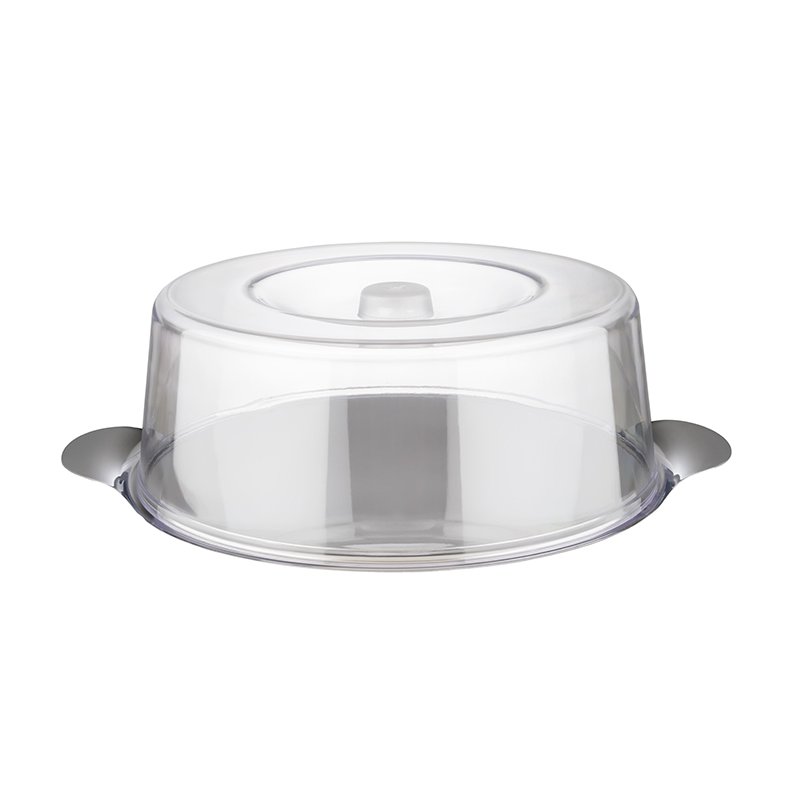 APS plateau à gâteau avec cloche, argent/transparent, acier inoxydable 18/0