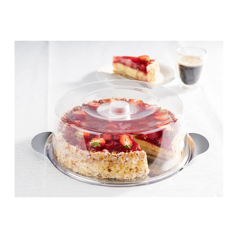 APS plateau à gâteau avec cloche, argent/transparent, acier inoxydable 18/0