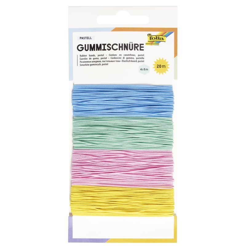 folia gekleurde elastiekjes pastel, 4 kleuren, 1 mm, 4 stuks à 5 meter