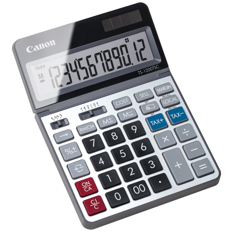 Canon calculatrice TS-1200TSC, argent/noir, alimentation par batterie, affichage 12 chiffres