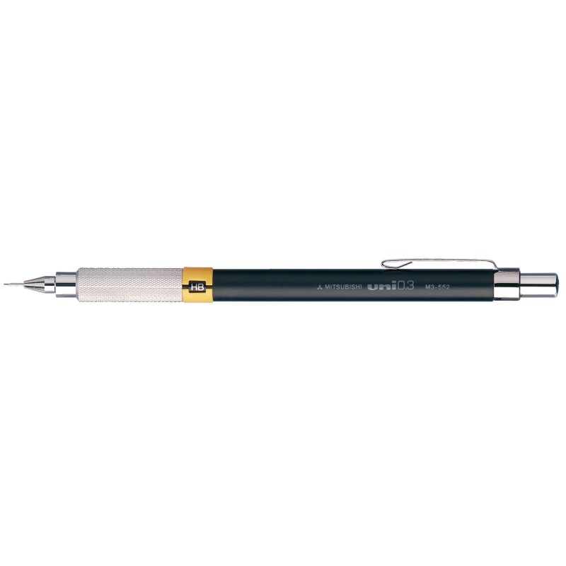 uni-ball drukpotlood PREMIUM M552, 0,3 mm, zwart/geel, metalen clip