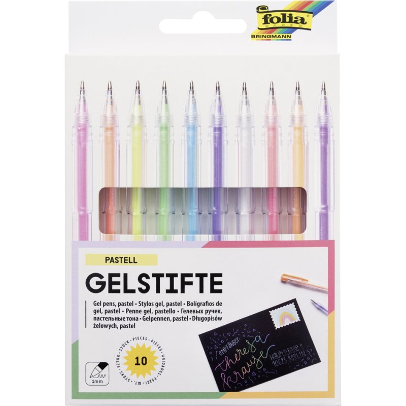 folia gelpennen pastelkleuren, kleurrijk gesorteerd, 10 stuks