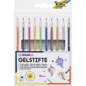 folia gelpennen Glitter, kleurrijk gesorteerd, 1 mm, 10 stuks