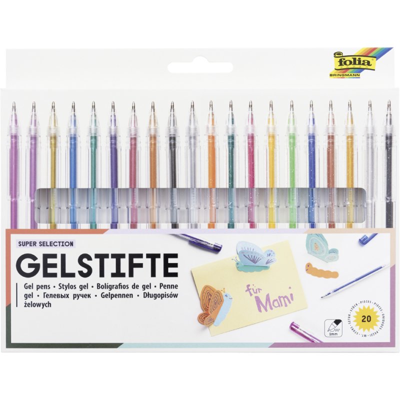 folia gelpennen SUPER SELECTION, metallic en glitter effecten, 20 stuks