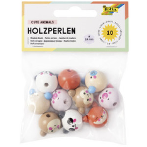 folia houten kralen schattige diertjes, rond, 18 mm, 10 stuks