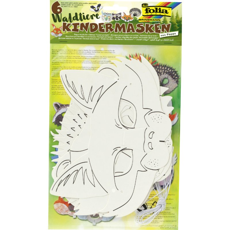 folia kindermaskertjes Bosdieren, 6 stuks, 250 g/m², inclusief elastiek