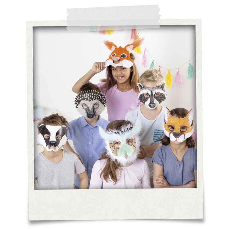 folia kindermaskertjes Bosdieren, 6 stuks, 250 g/m², inclusief elastiek