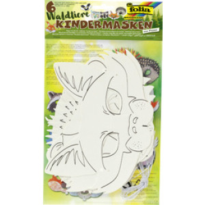 folia kindermaskertjes Bosdieren, 6 stuks, 250 g/m², inclusief elastiek