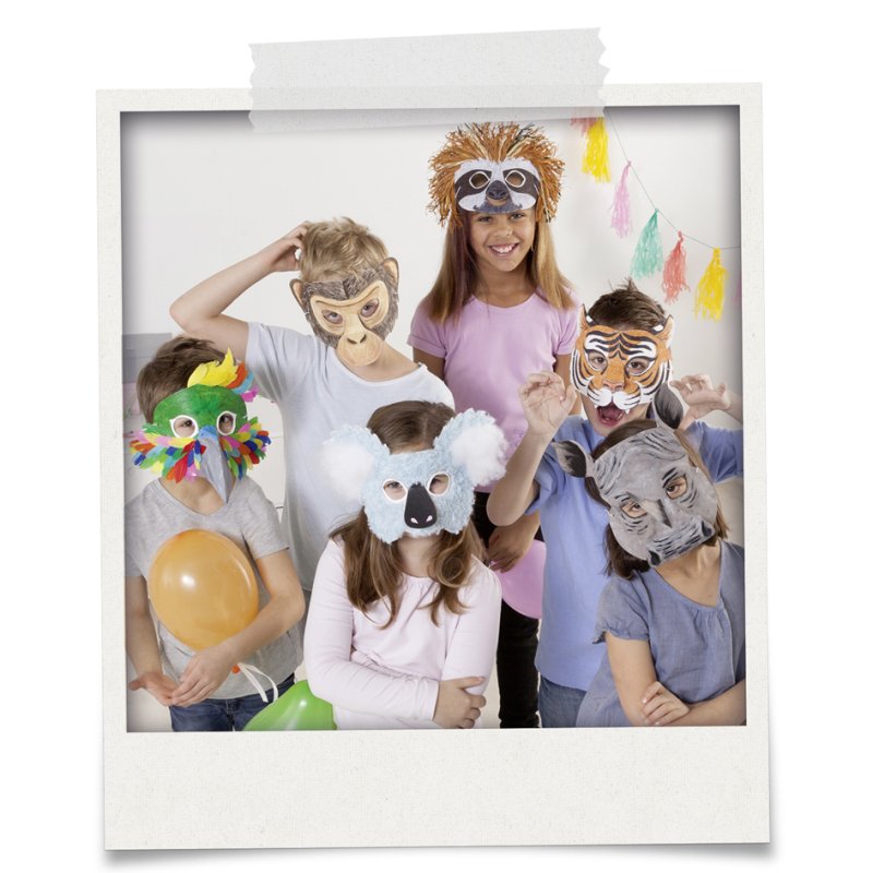 folia kartonnen maskers kinderen exotische dieren, 6 motieven, 6 stuks, 250 g/m²