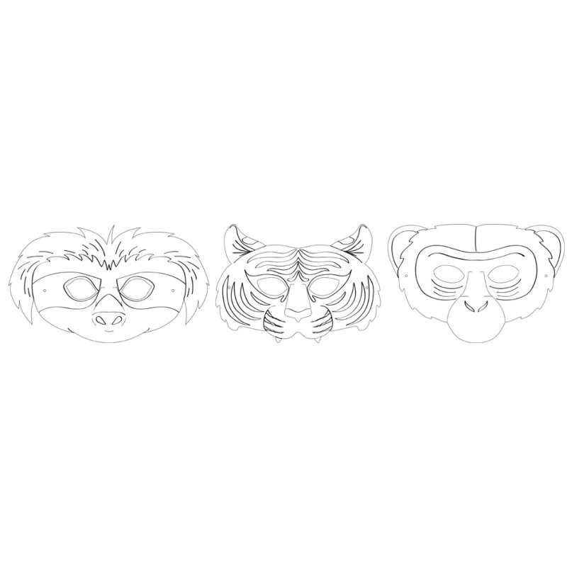 folia kartonnen maskers kinderen exotische dieren, 6 motieven, 6 stuks, 250 g/m²