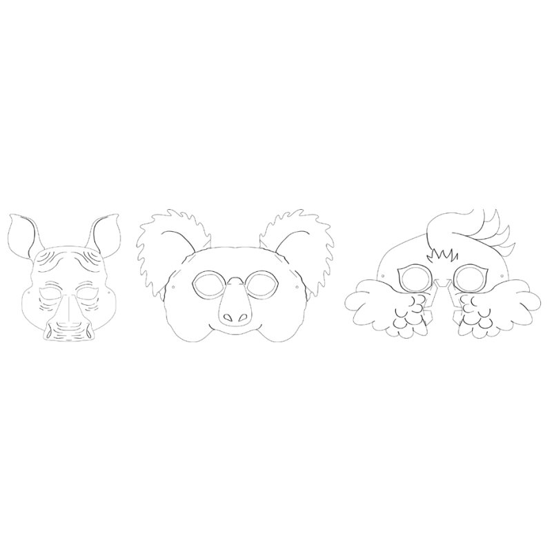 folia kartonnen maskers kinderen exotische dieren, 6 motieven, 6 stuks, 250 g/m²