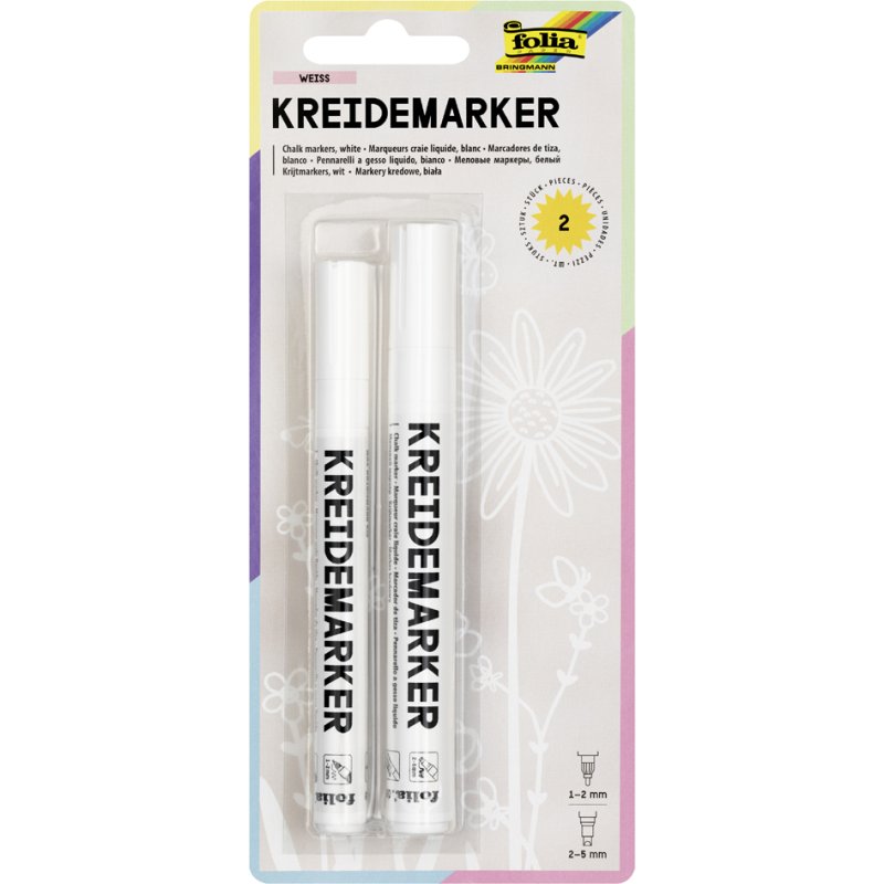 folia krijtmarkers set, wit, 2 stuks
