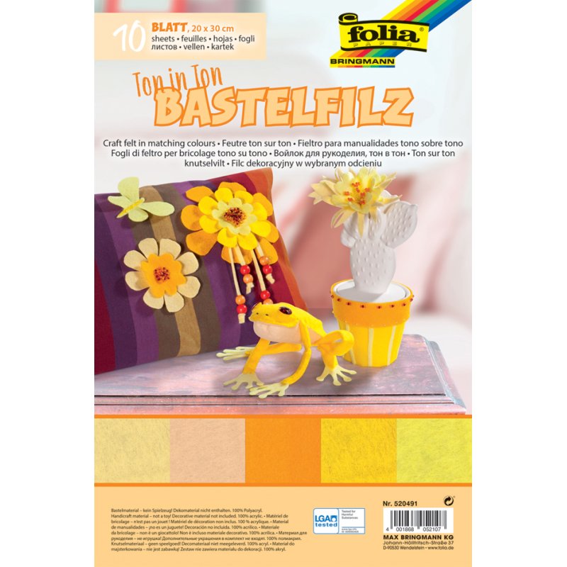 folia knutselvilt, geel tinten mix, 200×300 mm, 10 vel