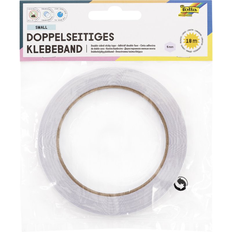 folia dubbelzijdig plakband, transparant, 10 mm × 18 m