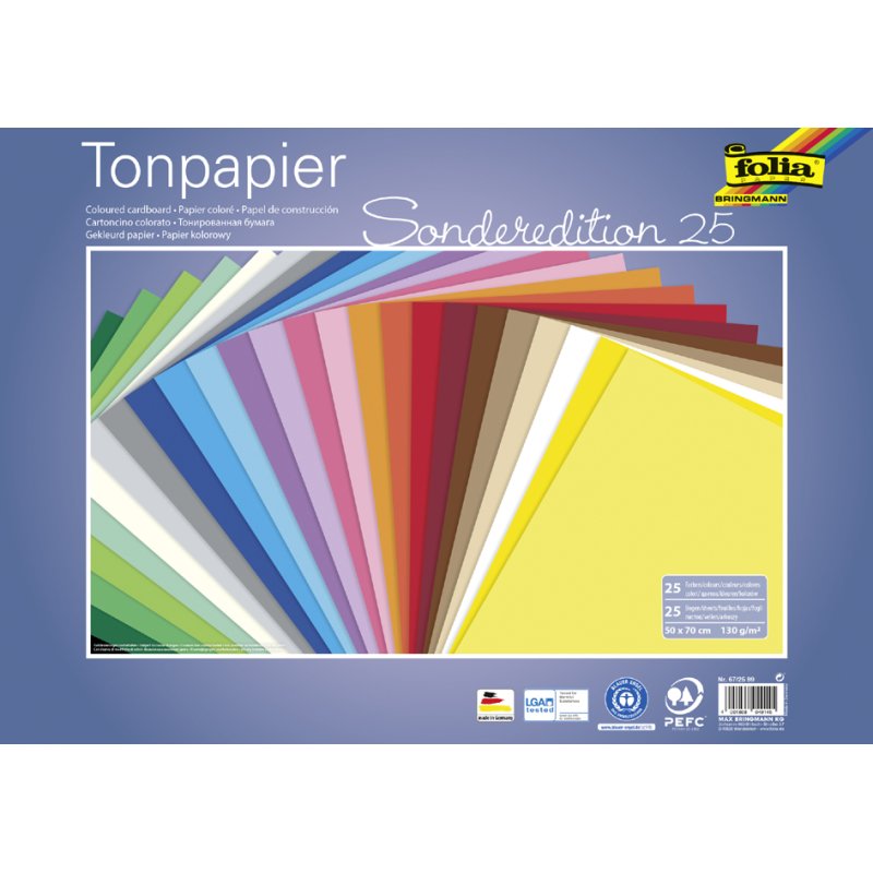 folia gekleurd tekenpapier A2, 130 g/m², 25 kleuren gesorteerd, 25 vel