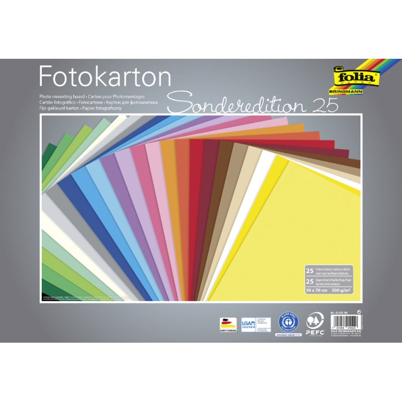 folia carton photo, 500×700 mm, 300 g/m², assortiment 25 couleurs