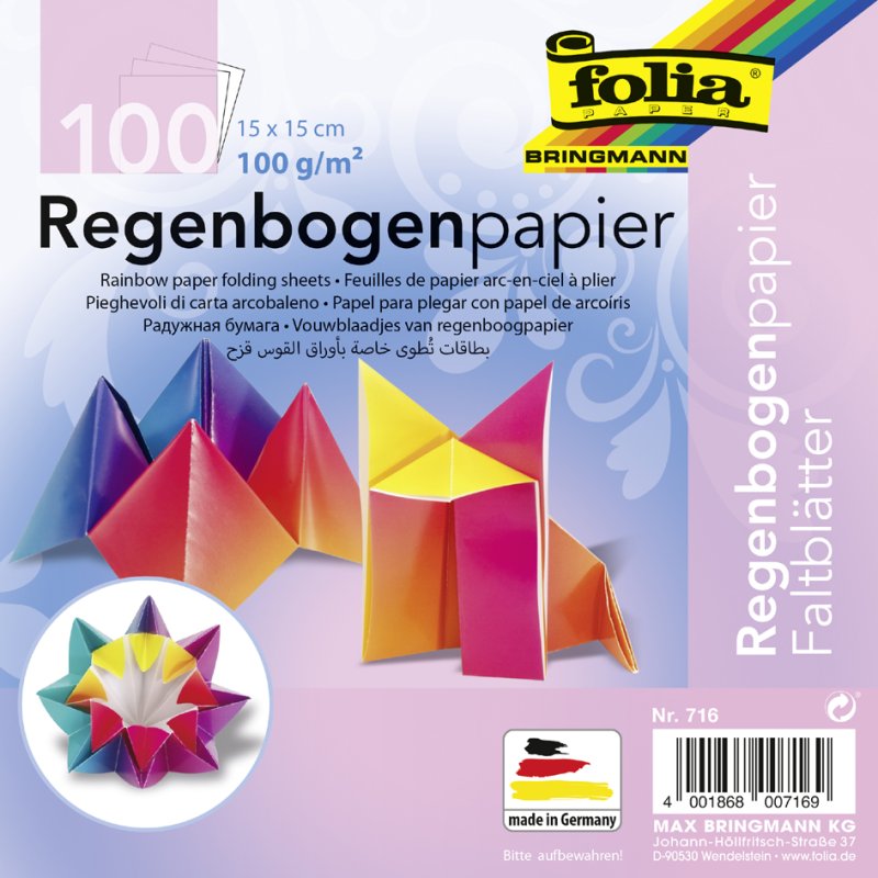 folia regenboog vouwblaadjes, 150×150 mm, 100 g/m², 100 vel