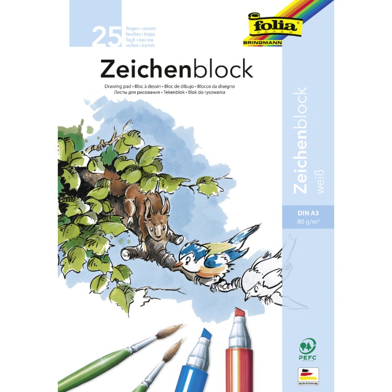 folia tekenblok A3, wit papier, 80 g/m², 25 vel
