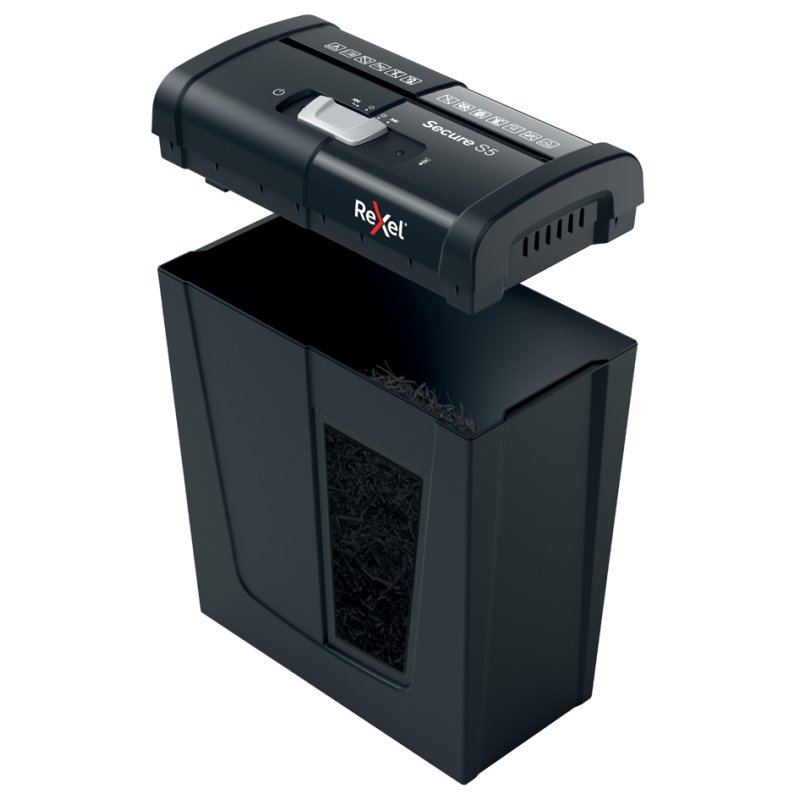 Rexel Secure S5 paper shredder, 6 mm strips, black, 5 sheets