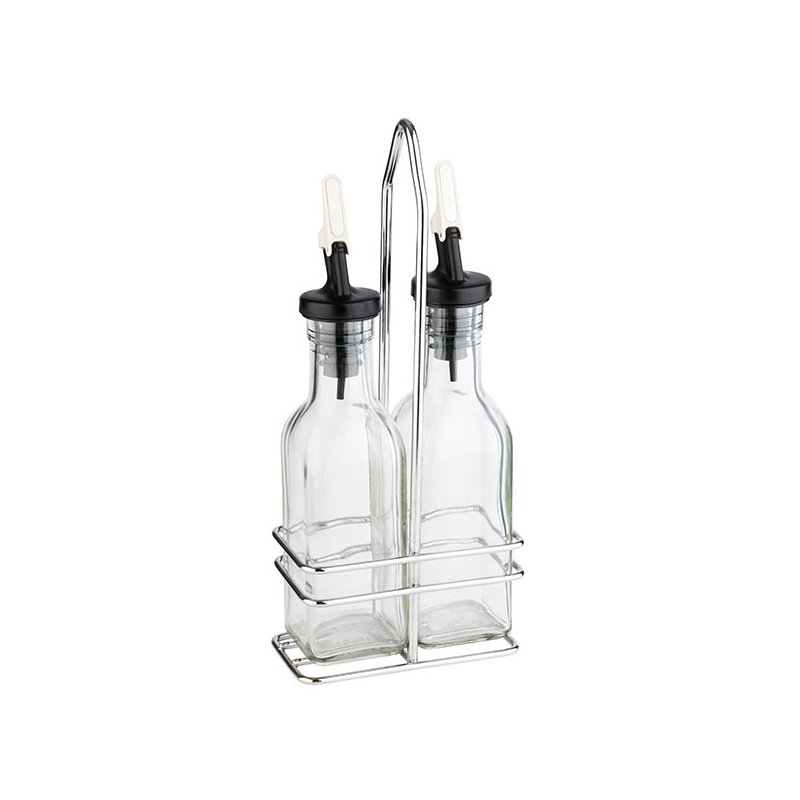 APS Azijn- en oliebehälter glas, transparant/zilver, druppelvrij