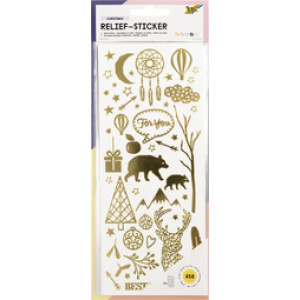 folia reliëfstickers Kerst, 100×240 mm, zwart/goud/zilver/koper/iriserend, 10 vel