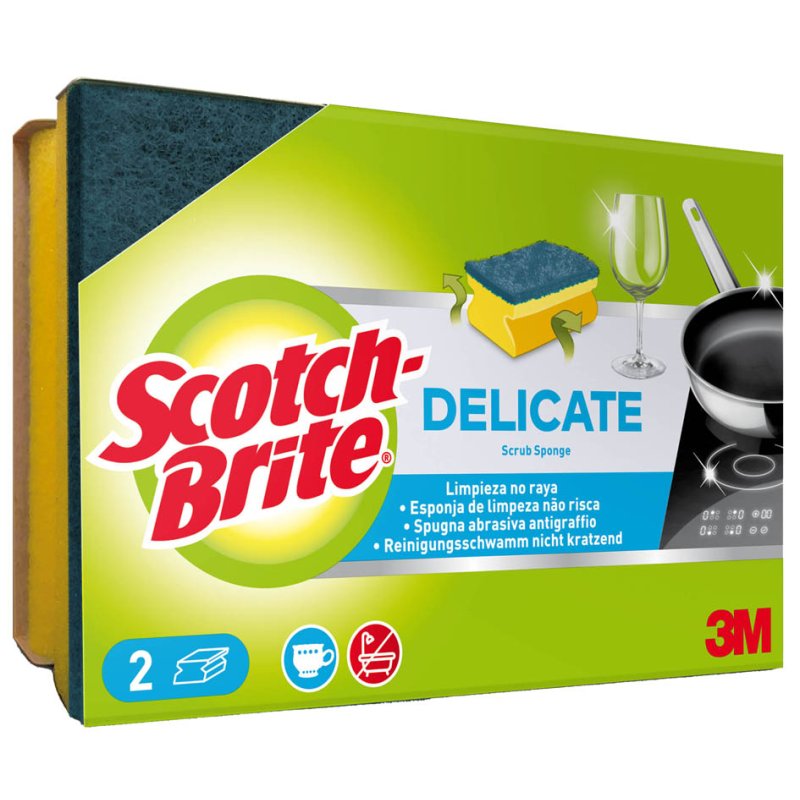 Scotch Brite schuimspons universeel delicaat, geel/blauw, 2 stuks