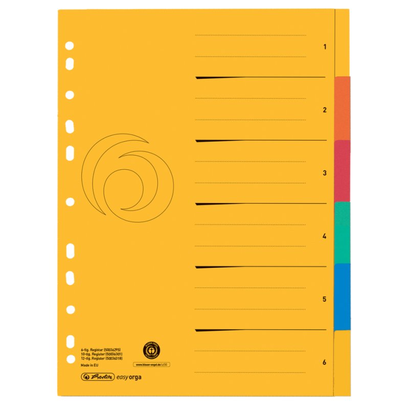 herlitz tabbladen A4, 12-delig, 5 kleuren, Manila karton
