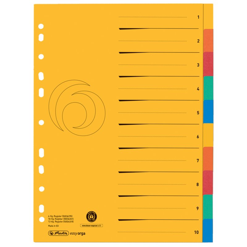 herlitz tabbladen A4, 12-delig, 5 kleuren, Manila karton