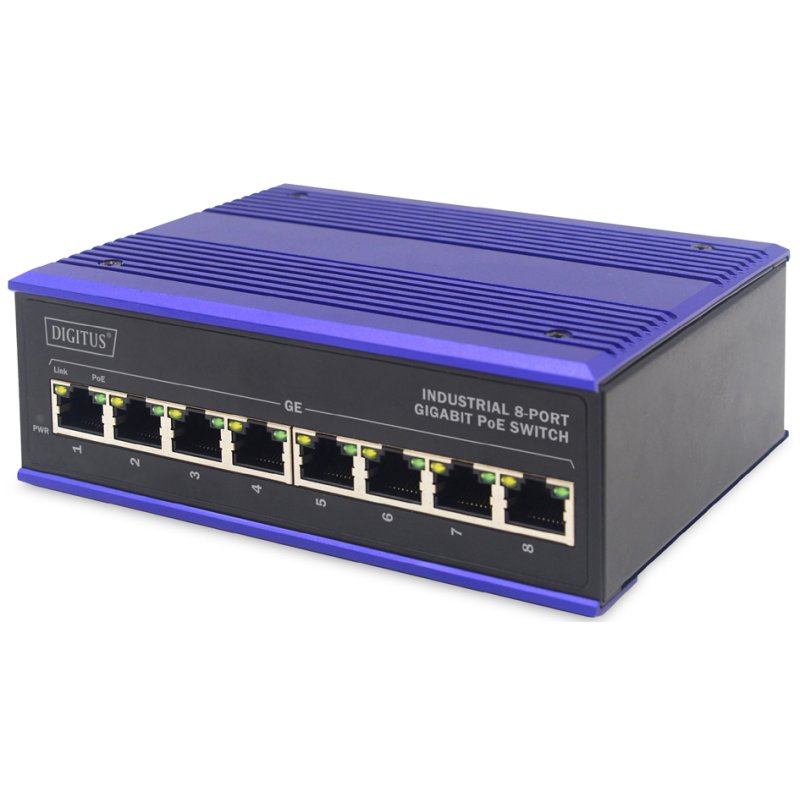 DIGITUS Industrial Commutateur Gigabit PoE, 8 ports, non géré, IP40