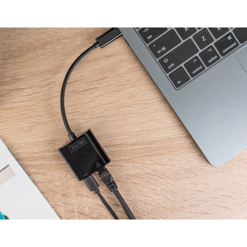 DIGITUS USB-C Gigabit Ethernet adapter, Power Delivery, RJ45, 1000 Mbps