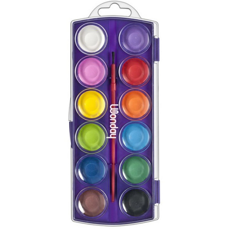Wonday cassette de couleurs, 12 couleurs, 30 mm diamètre, pinceau inclus