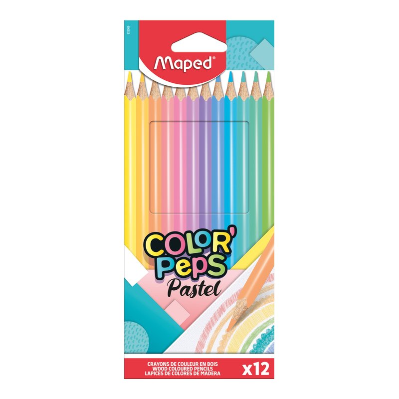 Maped crayons de couleur COLOR'PEPS Pastel, triangulaire, couleurs pastel, 12 pièces