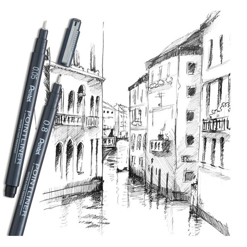 Pentel PentelArts fineliner permanent, black, 5 pieces
