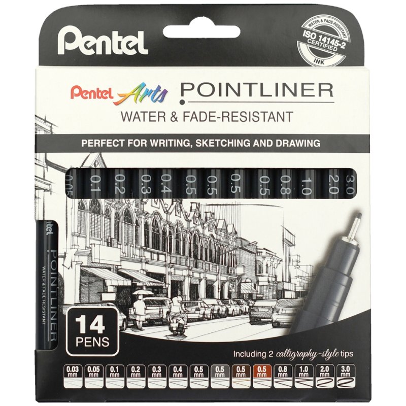 Pentel PentelArts fineliner permanent, black, 5 pieces
