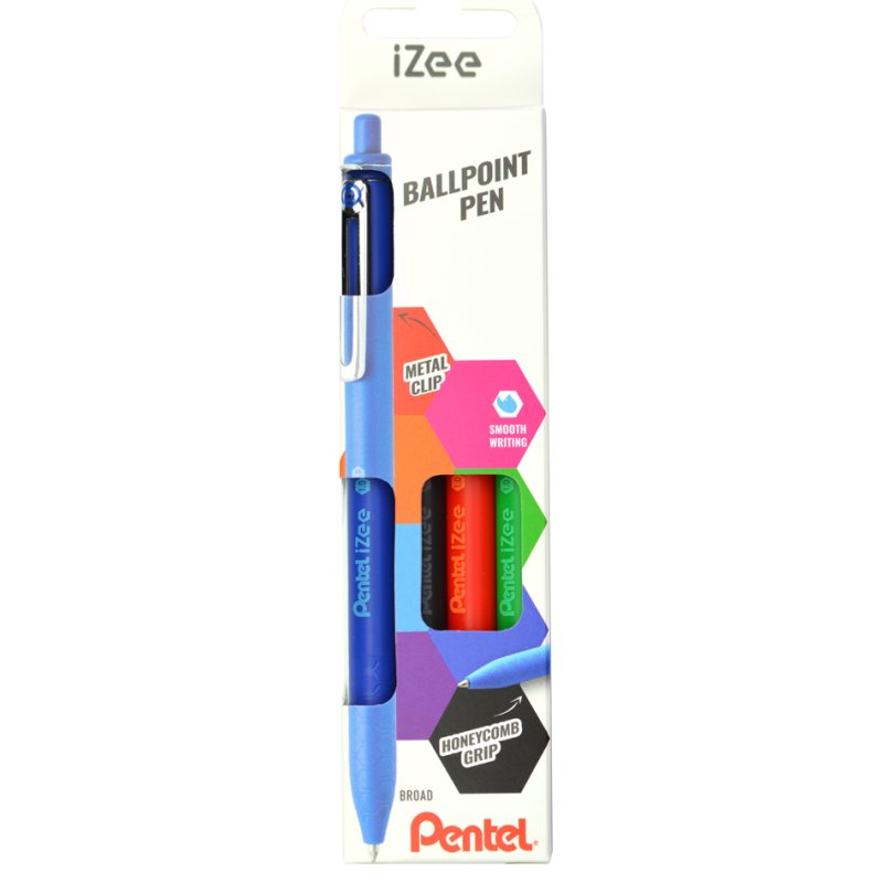 Pentel stylo à bille rétractable iZee, couleurs tendance, 0,3 mm, 4 pièces