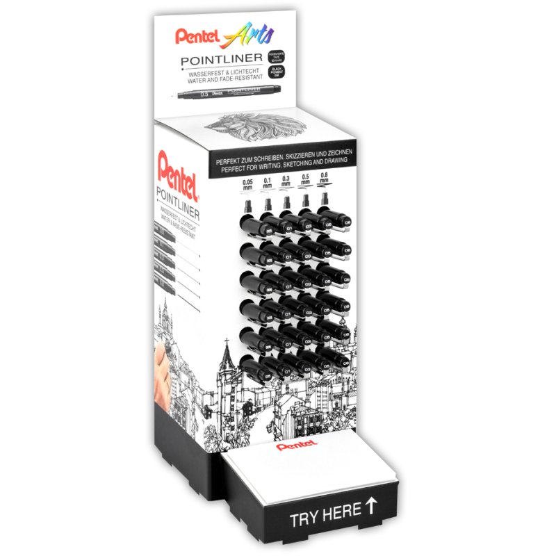 Pentel Pointliner fineliners, noir, 0,05-0,8 mm, 30 pièces