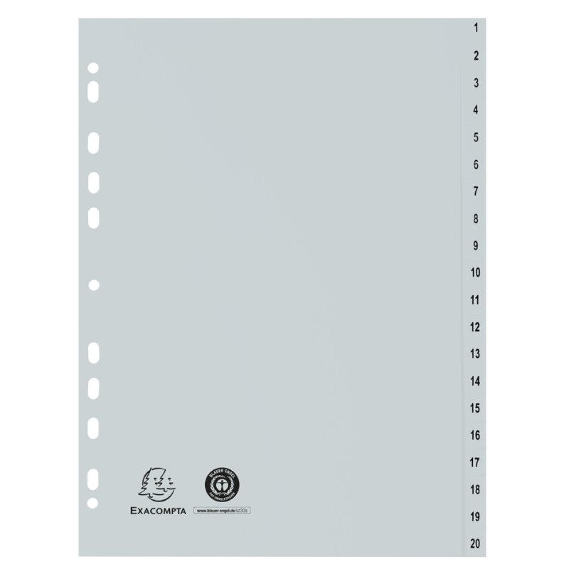 EXACOMPTA tabbladen cijfers A4, 15-delig, gerecycled kunststof, grijs