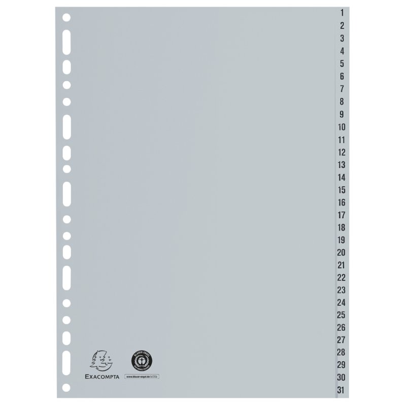 EXACOMPTA tabbladen cijfers A4, 15-delig, gerecycled kunststof, grijs