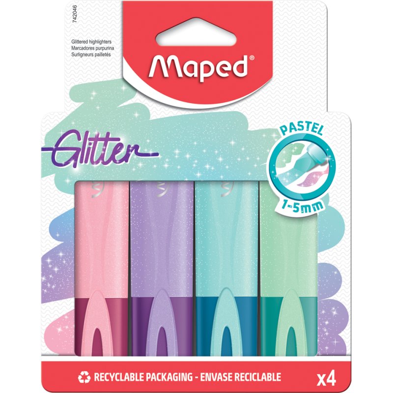 Maped glitter pastel highlighters, 4 pieces, 1.0-5.0 mm