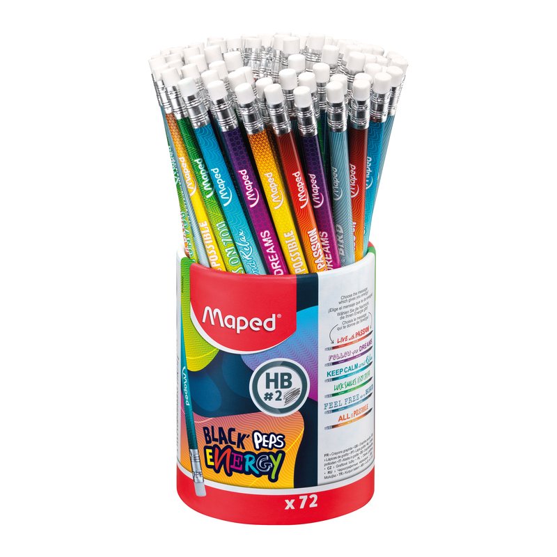 Maped BLACK'PEPS ENERGY crayons, HB, triangulaire avec gomme, 72 pièces