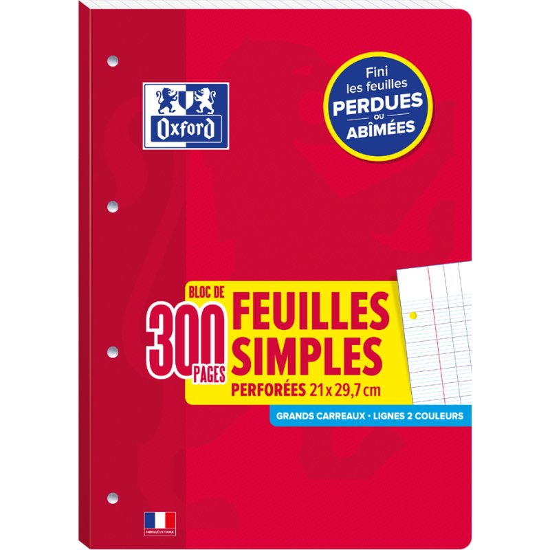 Oxford perforated writing pad, white, A4, Seyès ruled, 300 pages
