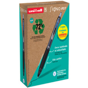 uni-ball gelroller SIGNO 207E value pack, navulbaar, zwart, 12 stuks + 12 navullingen