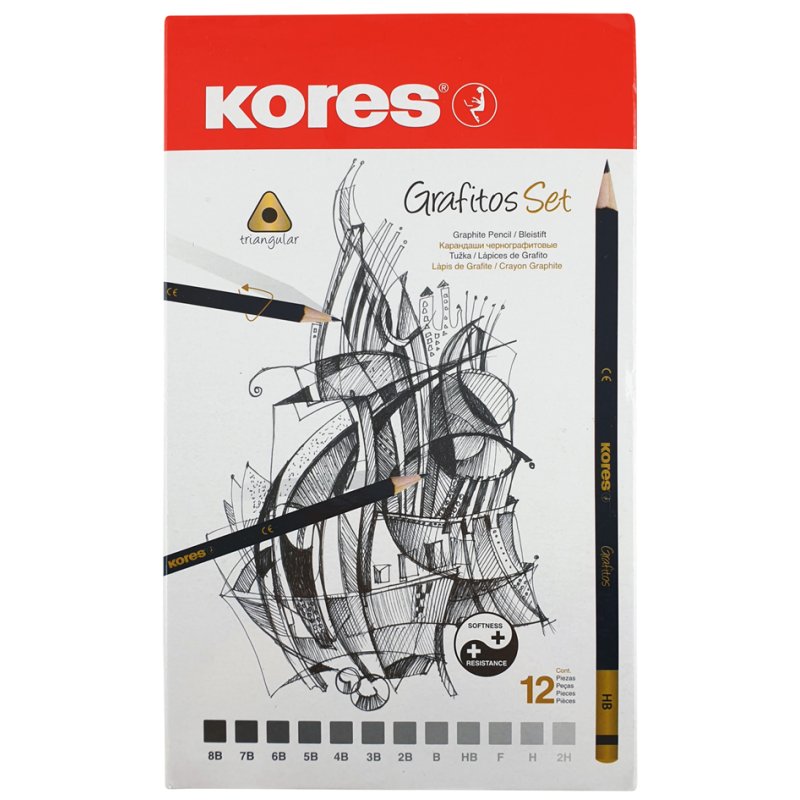 Kores Grafitos Art pencils, triangular, 8B-2H, 12 pieces