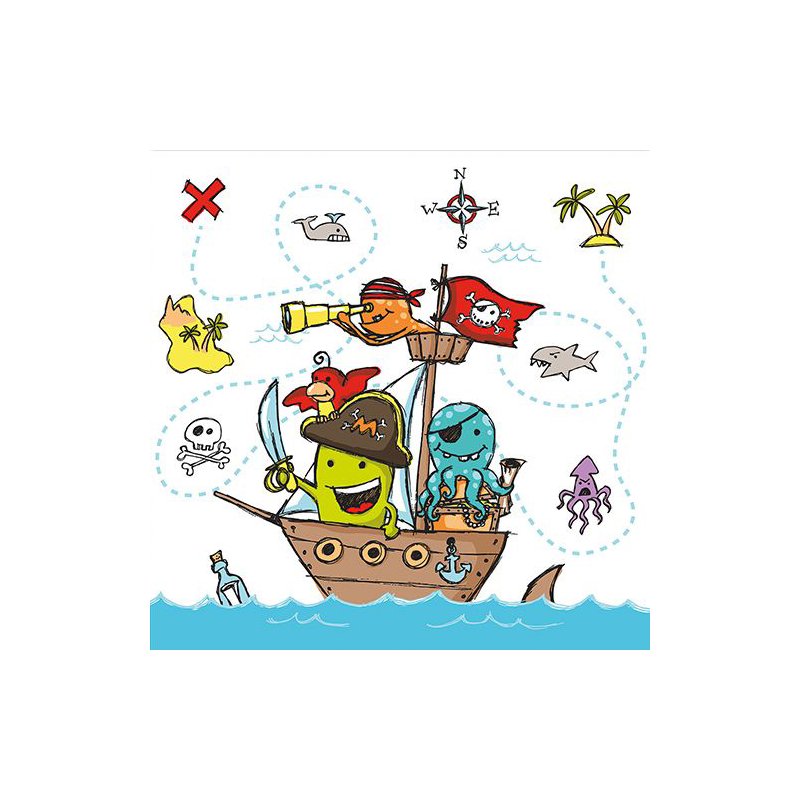 PAPSTAR serviettes thème pirates, 33×33 cm, 3 plis, 20 pièces