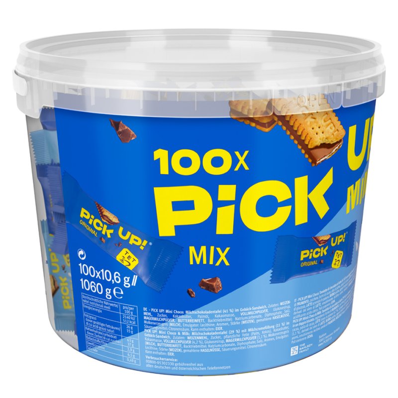PiCK UP! koekjesrepen Choco/Milk minis, voordeelbox, 100 stuks à 10,6 g