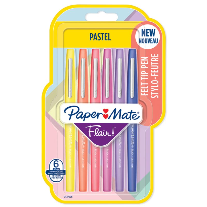 PAPER:MATE feutres Flair, couleurs pastels, 1,0 mm, 6 pièces